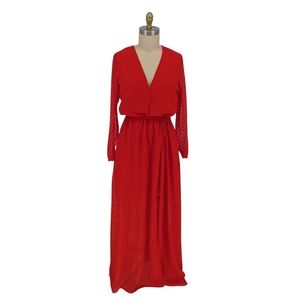 01246 H&M Chevron Blouson Maxi Dress Red Size 14 bohemian valentine's holiday